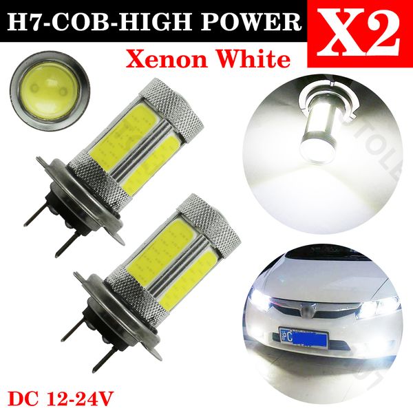 

2pcs h7 led car fog lamp cob chip high power 10w 6000k pure white led light bulbs for auto light car fog drl driving lights
