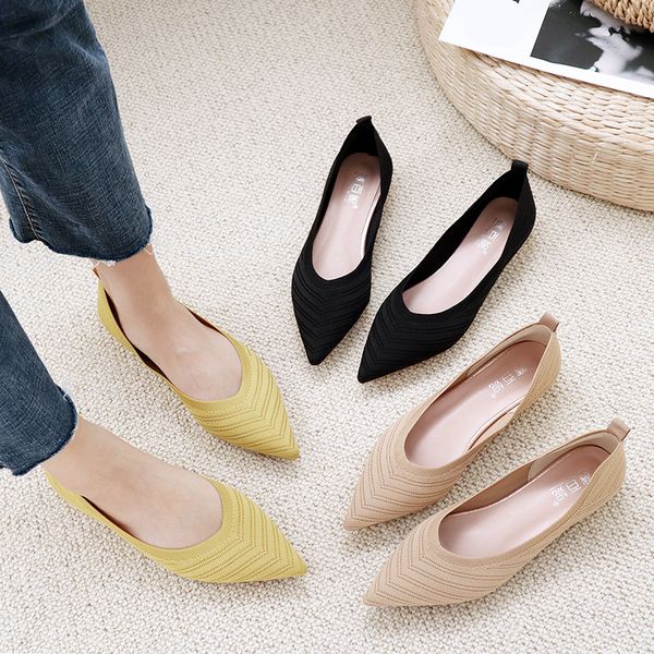 

casual woman shoe moccasin shoes tennis female pointed toe shallow mouth shose women all-match knitting flats moccasins, Black