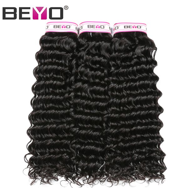 

raw virgin indian hair deep wave bundles 100% unprocessed human hair bundles 3 or 4 bundle deals natural color remy hair extension beyo, Black