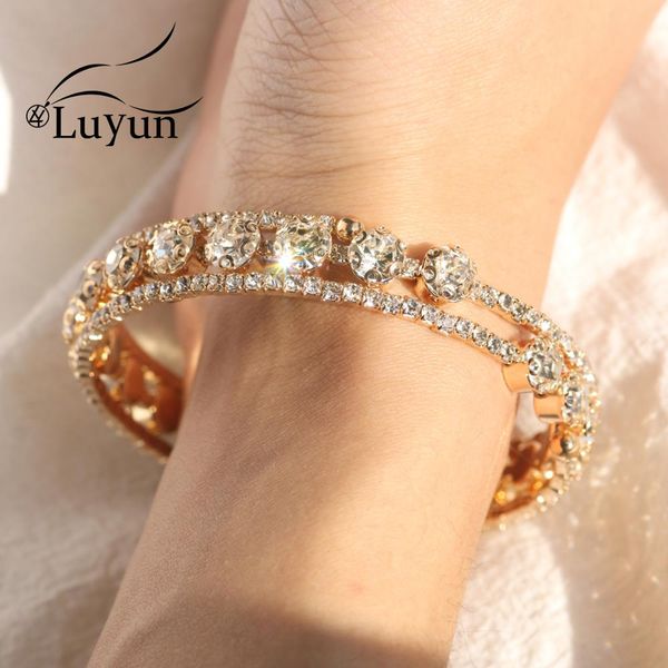 

luyun gem ювелирные изделия теннисный браслет на руку женщин мода аксессуары из нержавеющей стали браслеты для женщин подарок, Golden;silver