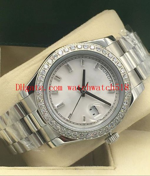 

6 colors new version diamond bezel mens 18k white gold diamond blue black white gold dial 41mm automatic fashion men's watch wristwatch, Slivery;brown