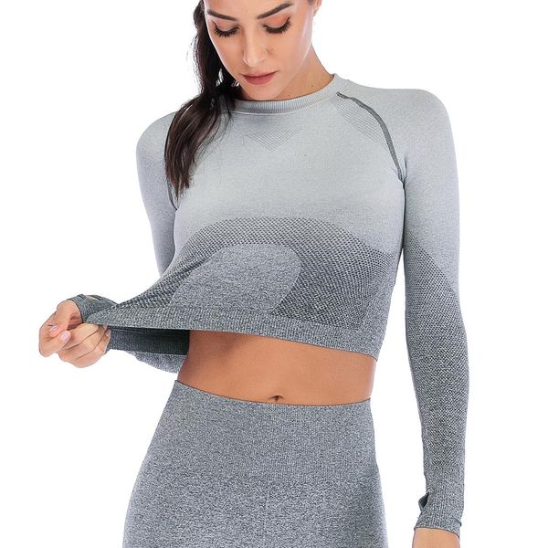 

brand new women fitness seamless yoga shirt thumb hole sport women gym running long sleeve breathable yoga workout, White;red