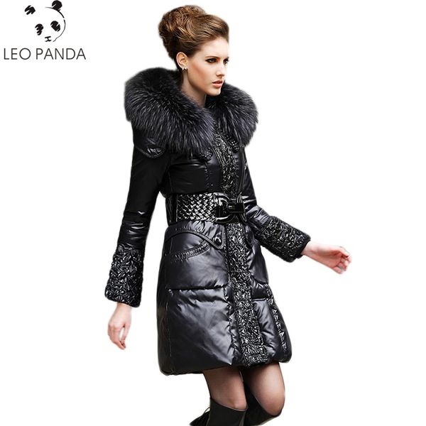 

100% natural raccoon fur collar hooded down parka winter jacket 2018 women european style slim winter jacket female coat whf104, Black