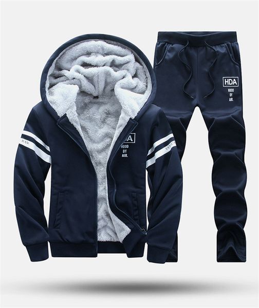 

designer mens thick tracksuits 2pcs homme stripe decoration zipper fly plus velvet tracksuits fashion male winter tracksuits, Gray