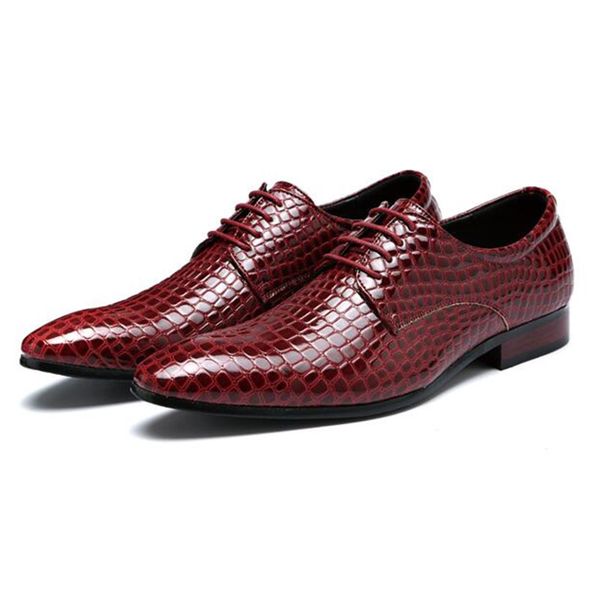 

men's snakeskin grain leather lace-up wedding party shoes mens dress business office oxfords flats eur size 38-48, Black