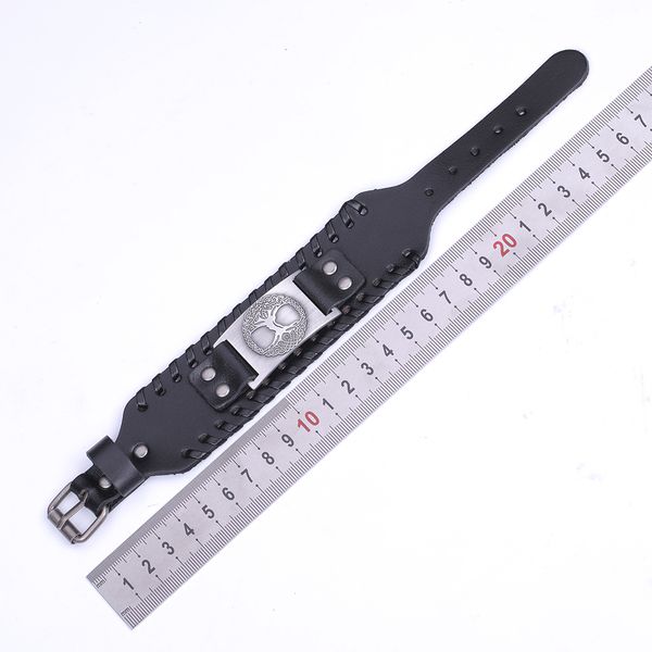 

dawapara punk leather bracelet vintage tree of life sigil charm's fashion jewelry hidden adjustable clasp man/woman gifts, White