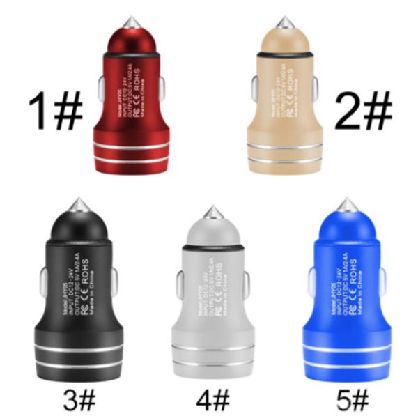 

Metal car charger 5v 2 4a fa t charging adapter 18w dual port u b car adapter for android iphone univer al cellphone with retail box