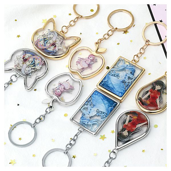 

hoge kwaliteit vograce goedkope oem custom cartoon anime metalen frame sleutelhanger gedrukt transparant acryl epoxy bedels voor, Silver