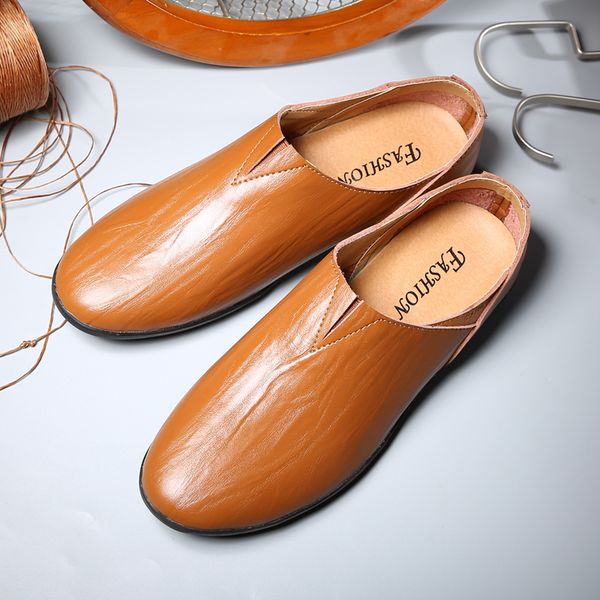 

summer leather men casual shoes breathable soft loafers male handmade lazy boat shoes men moccasins slip on male loafers, Black