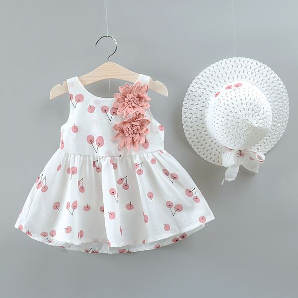 

повседневные платья лета три цвета симпатичные черри печать девушки платье принцессы сладкие девушки пляж платья 1-4 лет baby girl одежда, Red;yellow