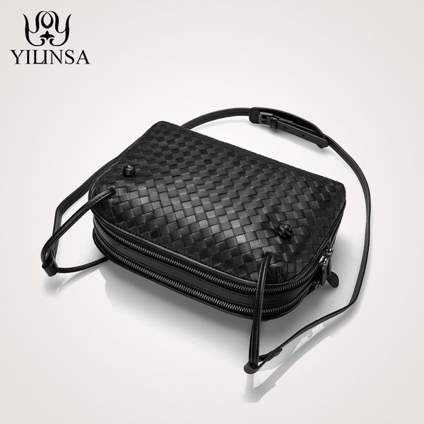 

crossbody women shoulder bag woven bag sheepskin genuine leather fashion purse 2020 ladies double pull small square