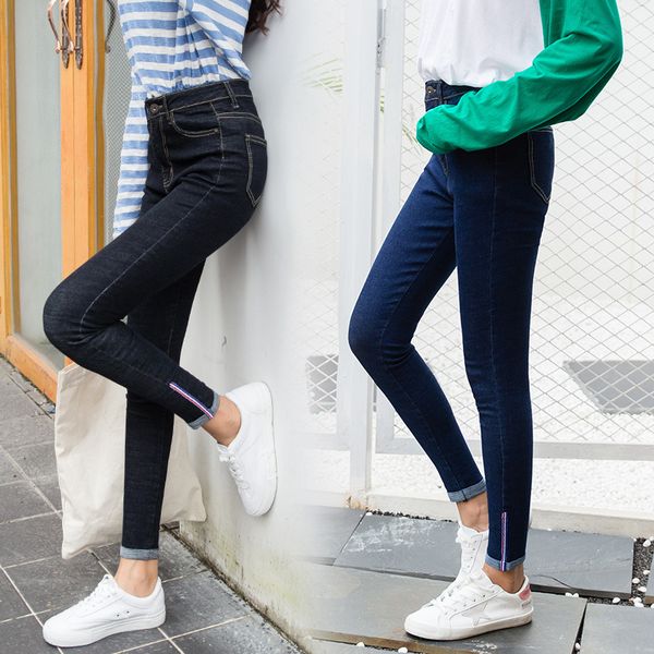

2019 spring summer jeans woman high waist stretch ripped ankle length skinny slim fit denim pants for women plus size, Blue