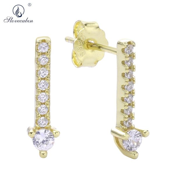 

slovecabin 925 sterling silver crystal line stud earring zircon cz jewelry making 2019 fshion crystal women jewellry, Golden;silver