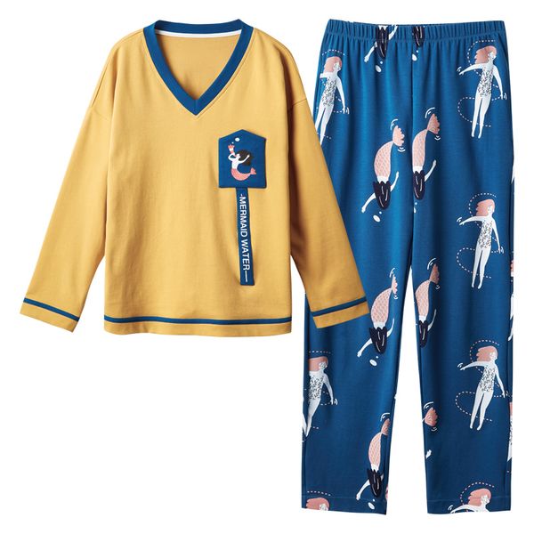 

causal home clothing for women autumn pajama sets long sleeve lounge cotton sleepwear pijama, Blue;gray