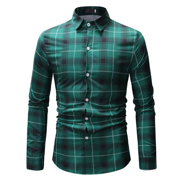 

2019 новый осенний модный бренд мужская одежда slim fit мужская рубашка с длинным рукавом плед хлопок повседневная рубашка социальный плюс р, White;black