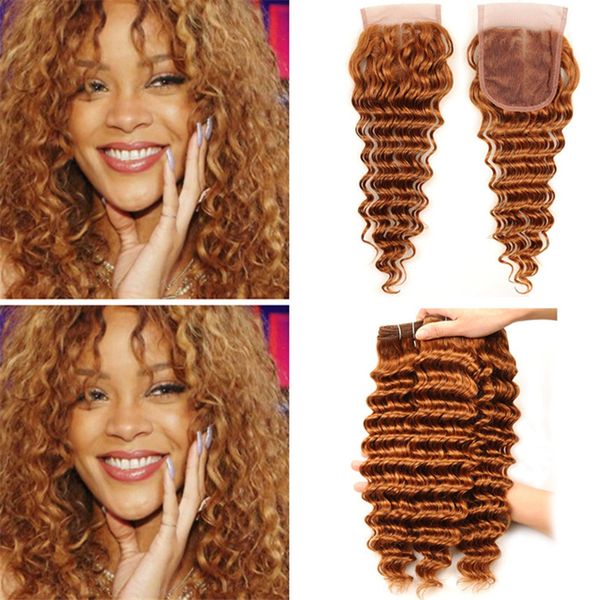 30 Auburn Brown Virgin Indian Hair Weave 3 Bundles With Lace