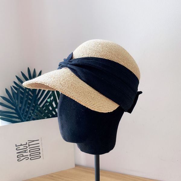 

2020 baseball cap light luxury lafite straw female summer baseball cap all-match equestrian hat bowknot straw hat, Blue;gray