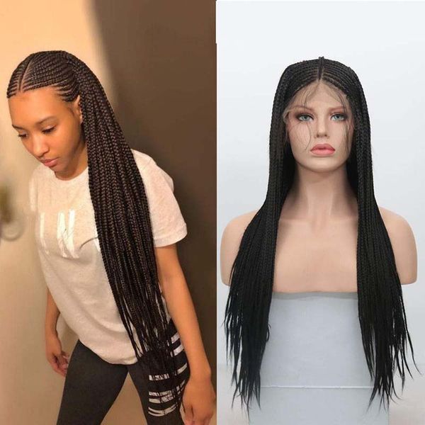 

aimeya 13Ã6 deep part lace front wigs synthetic black box braids wig with baby hair half hand tied braided wigs for black women