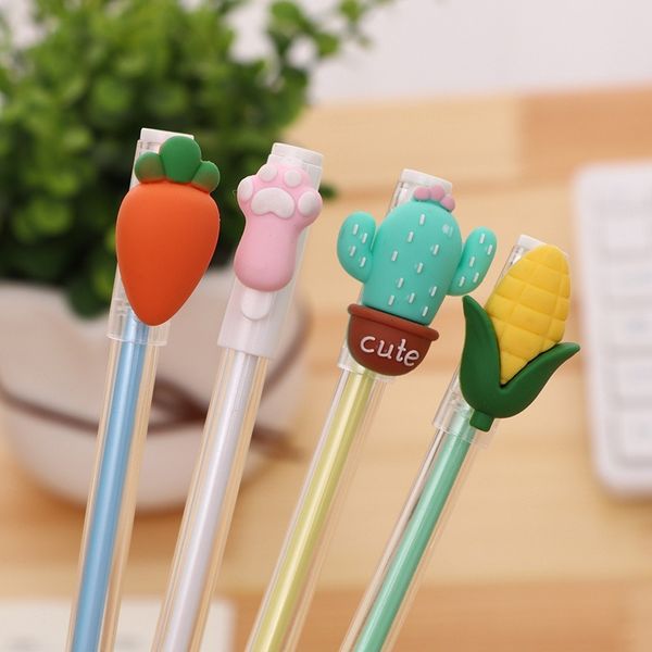 

4pc lovely vegetable cactus transparent pole gelpen creative cartoon writing neutral pen 0.38mm office school student stationery