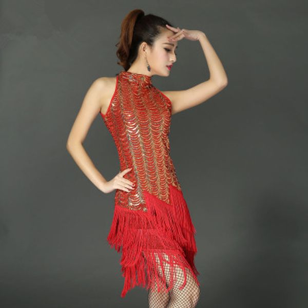 

fringes latin dance dress women sequins red gold blue roupa feminina ballroom/cha cha/rumba/samba/latin dresses for dancing, Black;red