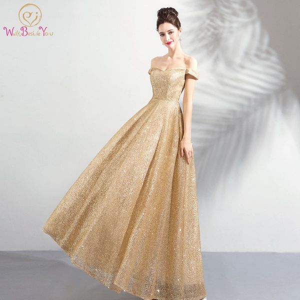 

walk beside you gold evening dresses long off shoulder bling sequined prom gown for women abito cerimonia donna sera engagement, White;black
