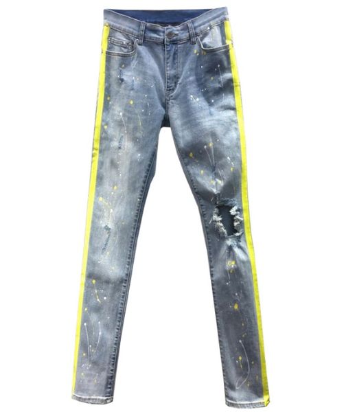 mens jeans with yellow stripe