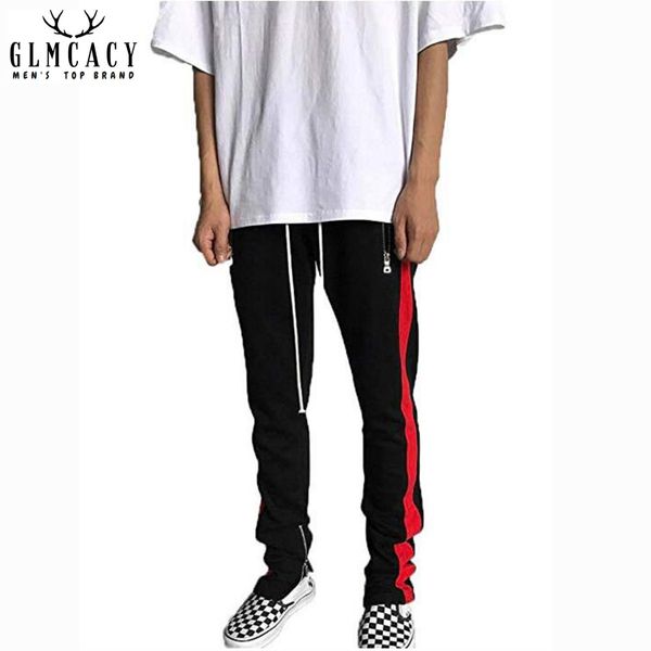 

men's casual hip hop jogger side stripe track pants skniny fit ankle zip tapered sweatpants men's pants, Black