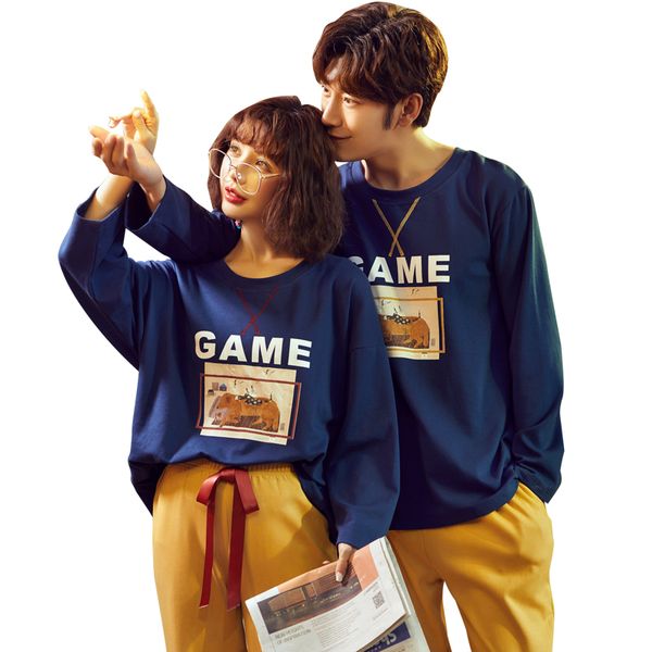 

new autumn winter women pyjamas 100% cotton couple pajamas set long sleeve casual pyjamas lovers sleepwear pijamas, Black;red