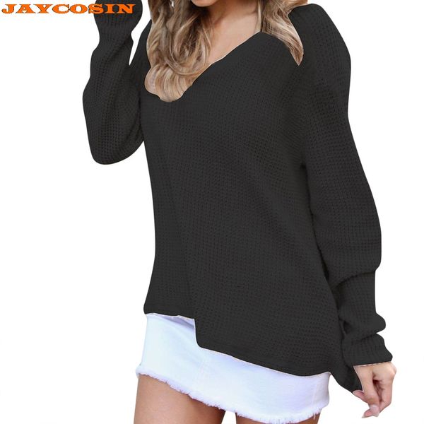 

jaycosin fashion design womens casual long sleeve jumper v neck sweaters blouse sweater new, White;black