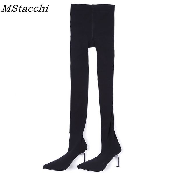 

mstacchi spring autumn pants boots woman lycra stretched thin high sock boots high heel woman fashion over the knee, Black