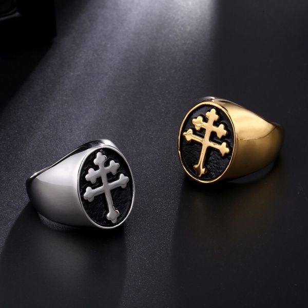 

cross ring 316 l stainless steel for men punk rock christian religion gold/silver color cross rings male women signet jewelry