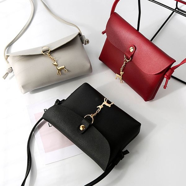 

2019 women elegant new style fashion design candy color lady shoulder bag metal deer pendant solid color korean mobile phone bag