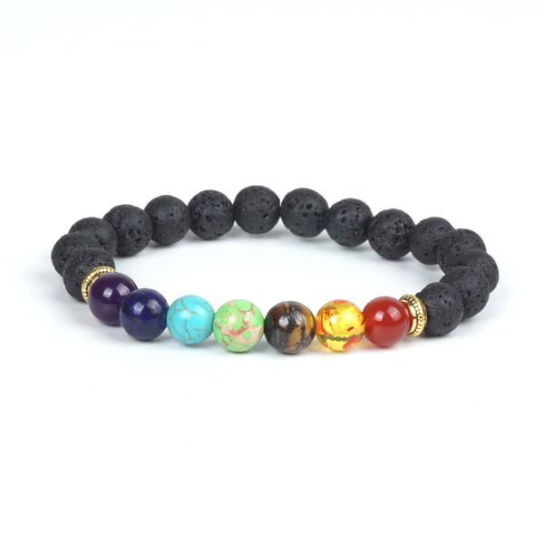 

natural stone 7 chakra bracelets & bangles lava healing yoga balance reiki buddha prayer bracelet women pulseira masculina, Golden;silver