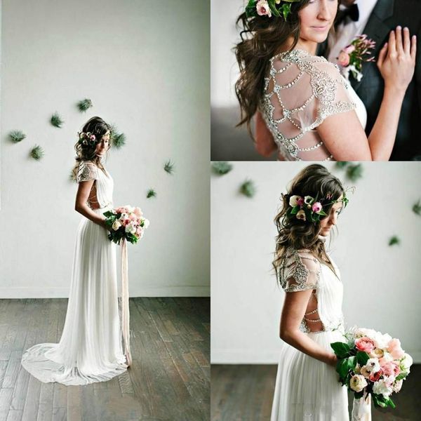 

v-neck spring beach beads wedding dresses 2019 beach chiffon bohemian boho garden country style vestido de novia formal bridal gown ba7435