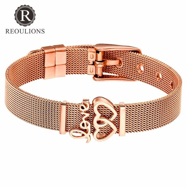 

fashion women stainless steel mesh keep charms bracelet strap love hearts rose gold jewelry ladies bracelets valentine's gift, Golden;silver