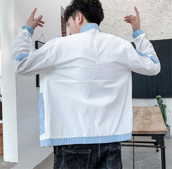 

summer lapel neck sunscreen panelled men jackets long sleeve thin teenager mens outerwear male clothing, Black;brown