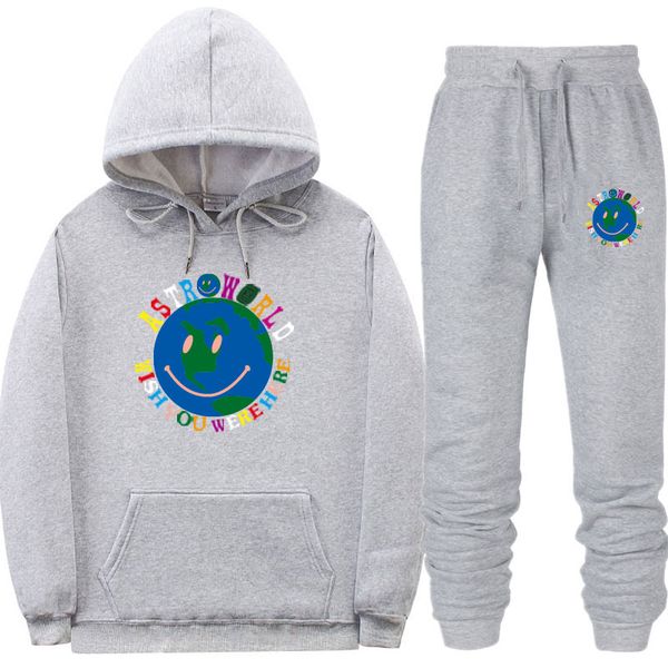

multicolor streetwear astroworld hoodie set tracksuit men thermal sportswear sets hoodies and pants suit casual sweatshirt suit, Gray