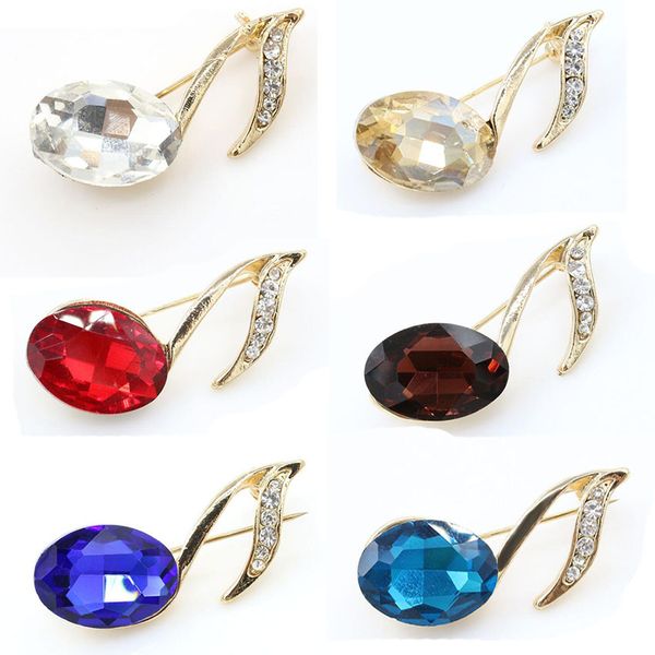 

7colors micro inlaid zircon music note brooches crystal rhinestone brooch pins metal gold plated corsage lapel pin women designer jewelry, Gray
