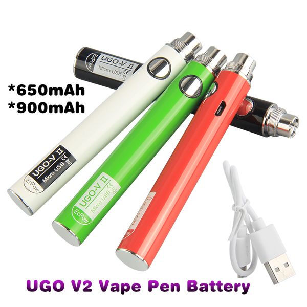 UGO V II 510 Thread Vape Pen Batterie Micro USB Passthrough eVod 650 900 mAh eGo T Ecigs Vaper für CE4 H2 Zerstäuber