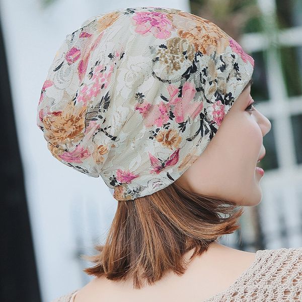 

spring autumn hat for women 2019 lace floral printed stretch turban hat hip hop casual skullies & beanies bonnet femme