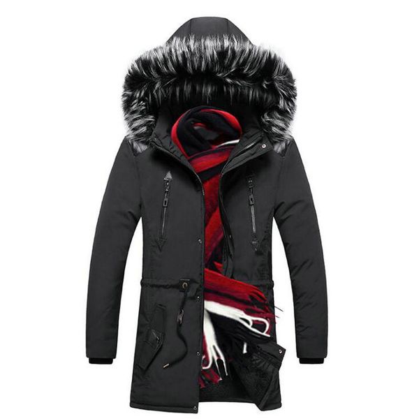

new design nice long winter men jacket with fur hood men clothing casual jackets thickening parkas male coat 3xl, Black