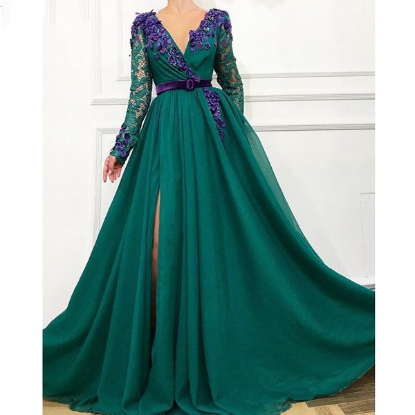 

2020 elegant woman plus size long dark green prom tulle dresses formal party dress muslim arabic evening gowns, Black