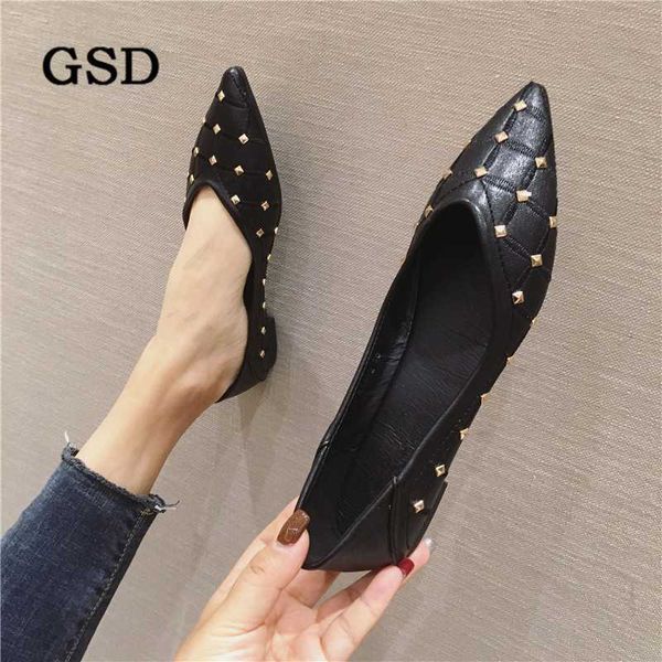 

new big size women flats pointed toe rivet boat shoes woman spring fashion sweet flat casual shoes women zapatos mujer, Black