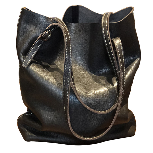 

miwind casual large capacity handbag split cow leather soft shoulder bag business solid black coffee tote bag 19a96