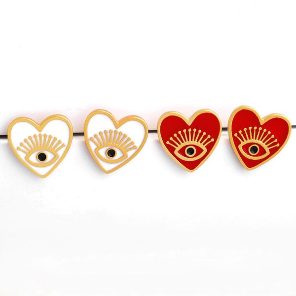 

fashion heart eyes stud earrings for women acrylic oil copper planted 18 k gold jewelry no fade hypoallergenic casual earrings, Golden;silver
