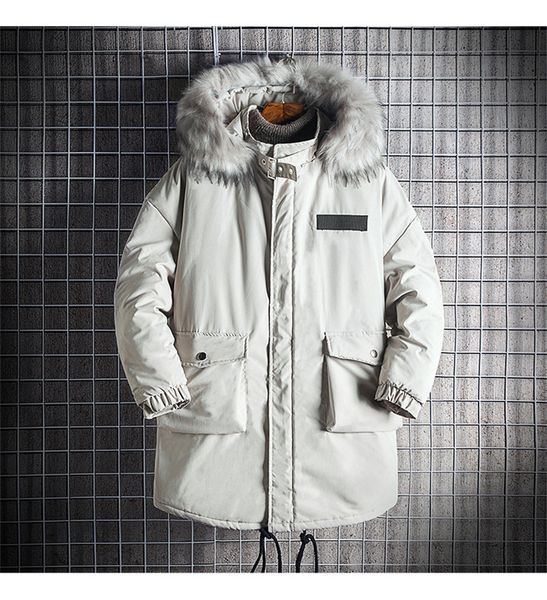 

зима мужчины пальто сыпучие толстый с длинным рукавом мужская верхняя одежда повседневная капюшоном сплошной цвет мужской пальто с карманами, Black