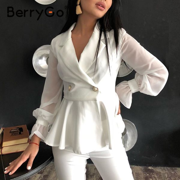 

women's suits & blazers berrygo casual white button blazer chic long sleeve fitted office ladies autumn women bottom ruffled 2021 outer, White;black