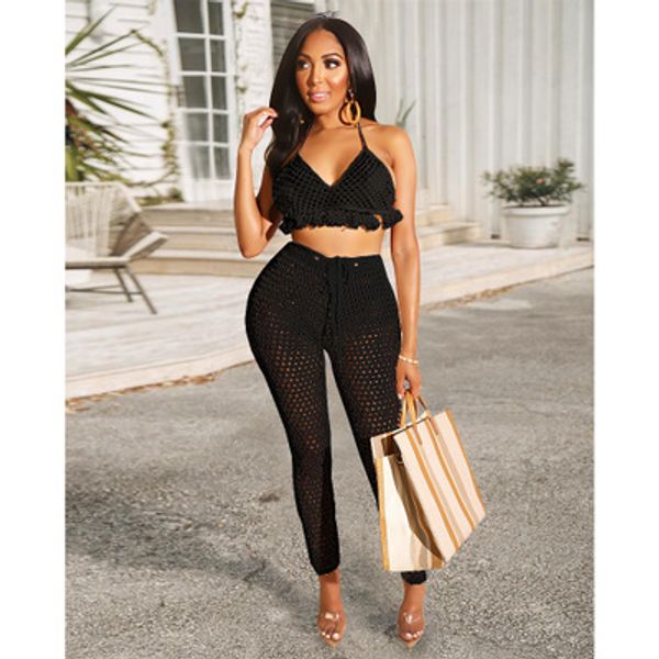 

women clothing 2 piece set fashion stylist quick-drying suit mesh tassel straps bikini pants suit slim suits summer sale, White