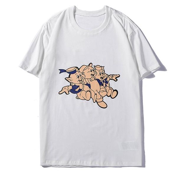 

famous brand men designer t shirt new men women cartoon pig print short sleeve fashion mens designer tees s-2xl, White;black