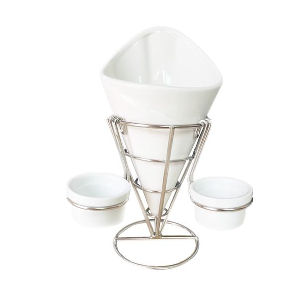 

table compliments, french fry serving set with metal rack